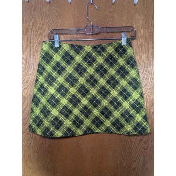 Zara Women's Mini Skirt M Yellow Black Plaid Checkered Short Mini 90s Clueless - Picture 1 of 7